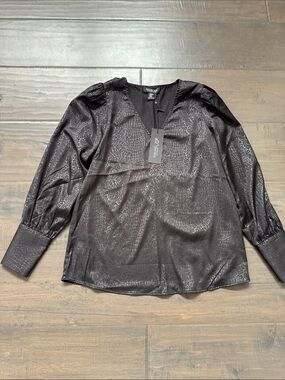 Rachel Zoe Black Jacquard V-Neck Blouse with Subtle Pattern